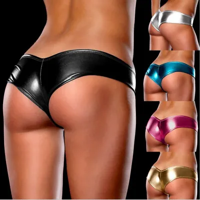 Women Sexy Wet Look Brief Faux Leather G-String Thong Panties Lingerie Underwear • $2.46