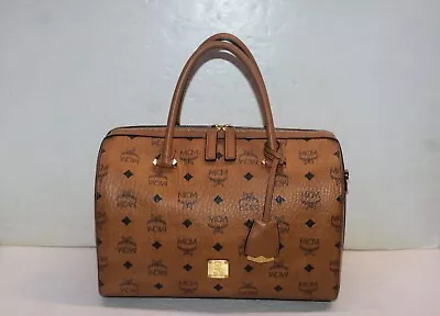 MCM Visetos Cognac Leather Boston Bag Satchel • $575