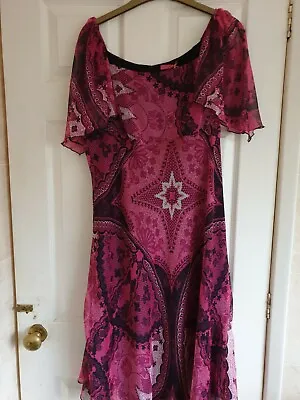 ZANDRA RHODES Sexy Pink Print - Chiffon Dress - Size 12 - RARE • $42.27