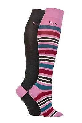 £11.99 • Buy Elle  Ladies' Soft Bamboo Striped And Plain Knee High Socks  In A Multipack Of 2