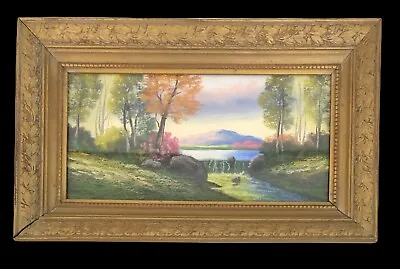 Vintage Pastel Spring Landscape Painting Original Art Stream Lake  Trees 7 X 14 • $94.87