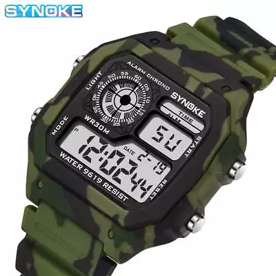 Outdoor Military Mens Digital Watch Sports Waterproof Multifunctional Luminous • £13.19