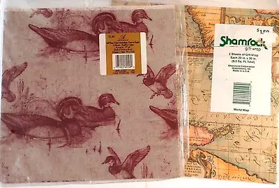 All Occasion Ducks In Pond & World Map Gift Wrap Paper 2 Sealed Packages • £13.50