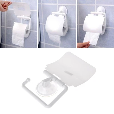 £4.48 • Buy Wall Mounted Plastic Suction Cup Bathroom Toilet Paper Roll Holder W/ Cover New
