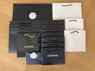 Set Of  18 Piece Chanel Classic Matte Black/White Shopping Paper Bags W/camellia • £125.34