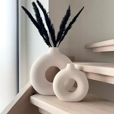 Ceramic Vases For Home Decor Set Of 2 Dount Vases Modern Vase White Vases Fa • $47.95