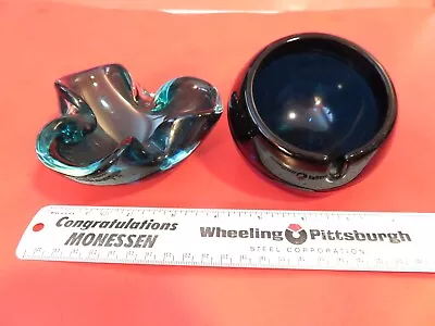 Pair Murano Glass Mid Century Modern Blue Ashtrays • $19.99