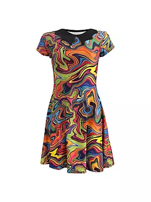 Psychedelic Galaxy Marble Swirls Geometric Print Collar Swing Rockabilly Dress • £29.99