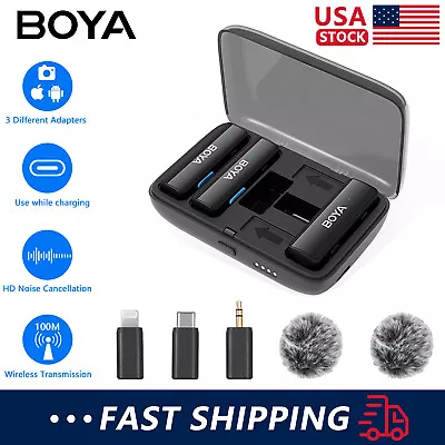 BOYALINK Wireless Mic Lightning/USB-C/3.5mm Adapters Mono/Stereo 10hr+ Battery • $104