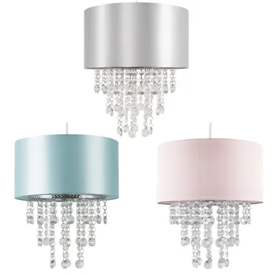 Ceiling Light Shade Modern Drum Lampshade Clear Acrylic Jewel Droplets Lighting • £23.39