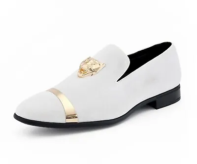 Amali Velvet Tuxedo Shoes Mens Formal Fashion Slip On Loafers W/ Lion Piece • $49.99
