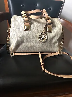 Michael Kors Grayson Vanilla Purse W Gold Chain Crossbody Handbag • $200