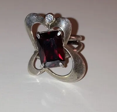 Vintage Simenda J Israel Sterling Silver Modernist Ring Red Stone 9 • $69.99