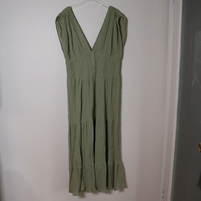 $19.97 • Buy ASOS Collection Maxi Dress Women 16 Green Boho Gypsy Hippie LINEN BLEND