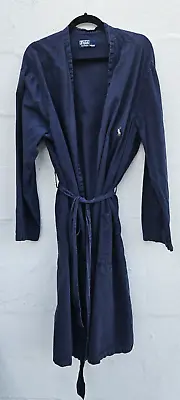 Vintage 1990s Polo Ralph Lauren Mens Robe Large XL Blue 100% Cotton Bath Robe • $25