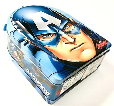 Marvel Avengers Tin Lunch Box For Boy Kids Captain American Free Ship In USA • $10.95