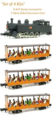 N Scale Aru-Model 0-8-0 Steam Locomotive & 3 Excursion Cars Set Of 4 Kits • $424.99