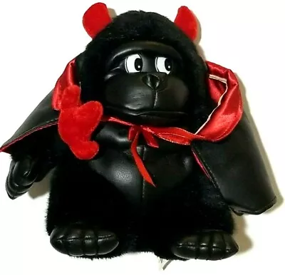 Gorilla Plush By Atico Black With Removable Cape Red Horns 8  Animal Toy • $7.48