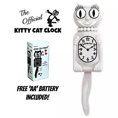 WHITE MISS KITTY CAT CLOCK (3/4 Size) 12.75  Retro Kit Cat Free Battery USA MADE • $59.99