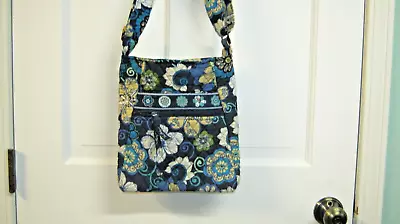 VERA BRADLEY Mod Floral Blue HIPSTER CROSSBODY PURSE 11 X 9 X 1 EUC • $17.99