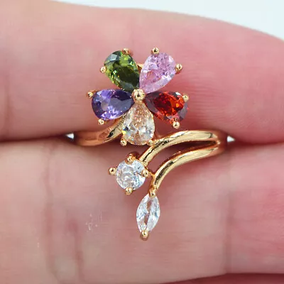 18K Yellow Gold Filled Women Multicolour Topaz Cocktail Ring Jewelry • $1.94