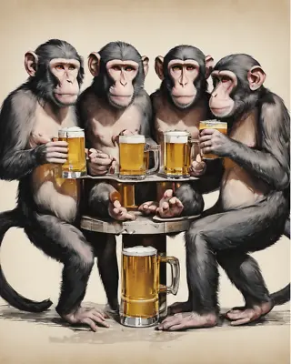 Decoration For Bars Parties Restaurants Pictures 8x10 Fun Monkeys Drinking Beer • $6.99