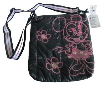 Disney Parks Crossbody Minnie Mouse Quilted Navy Puffer Purse Pink Sequin • $23.94