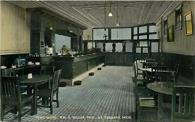 C1910 Stag Hotel Cafe/Bar Interior View Mount Clemens Michigan Postcard RARE • $19.99