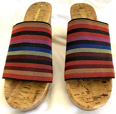 Montego Bay Club Wedge Slide Sandals Size 5 1/2 Multicolored Open Toe Slip On • $8.68
