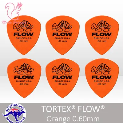 🔥🎸6x Genuine Jim Dunlop TORTEX FLOW 🟠 ORANGE 0.6mm Guitar Picks Plectrum Pick • $10.19