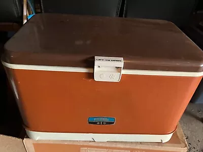 Vintage 1970s Thermos Metal Ice Chest Cooler Brown & Copper Orange USA Camping • $125
