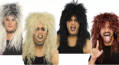 80s Hard Rocker Wig Mens Superstar Rock Star Mullet Fancy Dress Blonde Brown Bla • £11.99