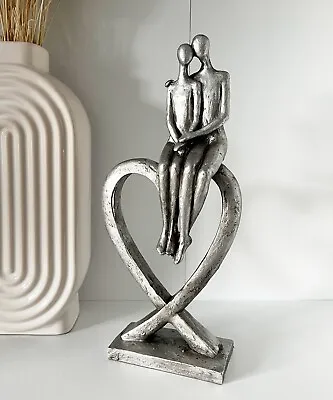 £32 • Buy Romantic Couple Ornament Silver Heart Figurine Sculpture Lovers Statue Home Art