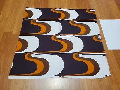 Awesome RARE Vintage Mid Century Retro 70s Org Dark Brown Wht Waves Fabric! LOOK • $24