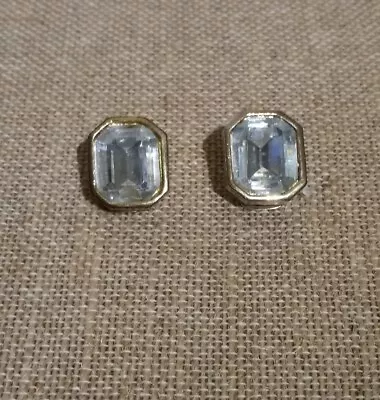 Vintage KJL Kenneth Jay Lane Clear Rhinestone Clip On Earrings  Rectangle • $29.99