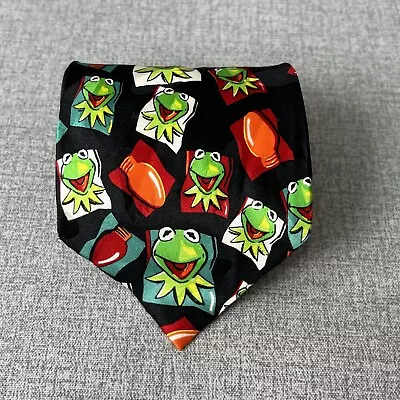 Vintage Jim Hensons Kermit The Frog Tie Mens Necktie Silk Christmas Light Bulbs • $55.25