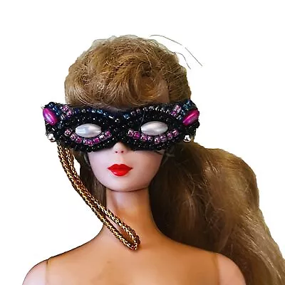 Miniature Beaded Mask Fits Barbie Fashion Dolls Masquerade Black Purple Pink • $20