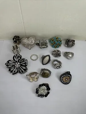 Lot Of 16 Rings Jewelry  Mix Lot Fashion Vintage  Assorted Elastic Shapes Colors • $25