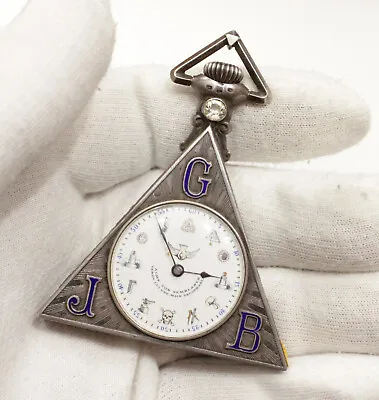 Rare Swiss Vintage Big Masonic Solid Silver Triangular Pocket Watch • $2053.51