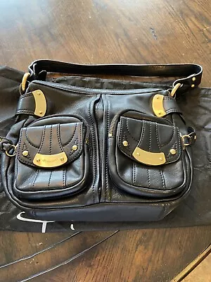 B Makowsky Black Leather Handbag And Matching Wallet! Gold Hardware Rare Design • $49