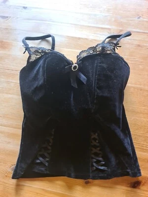 £8 • Buy Ann Summers Black Velvety Diamante Lightly Padded Bra Top Bodice Size UK 8