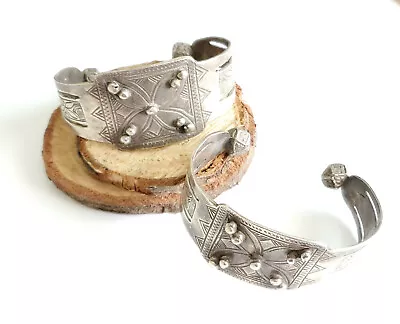 Antique Moroccan Tuareg 925 Silver Anklets Cuff Bracelet Ethnic Tribal • $265.95