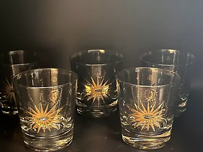 Vtg Set Of 5 Fred Press Starburst Celestial Eclipse Cocktail Glass Atomic MCM • $55