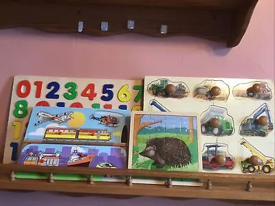 Lot Of Four Wooden Puzzles- Melissa And Doug Battat-Vehicles NumbersHedgehog • $11.50