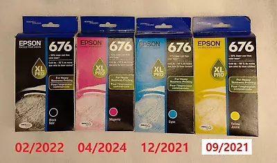 Genuine EPSON 676XL PRO Lot 4 Black Magneta Cyan (Blue) & Yellow Ink Cartridges  • $89.95