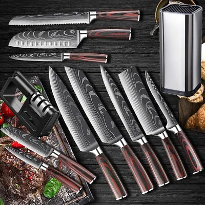 10PC Japanese Kitchen Knives&Scabbard Laser Damascus Pattern Chef Knife Set Bag • $19.99