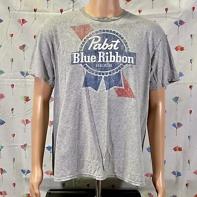 Pabst Blue Ribbon Beer- PBR Red White Blue Logo T Shirt Adult Size XL - Faded • $13.63