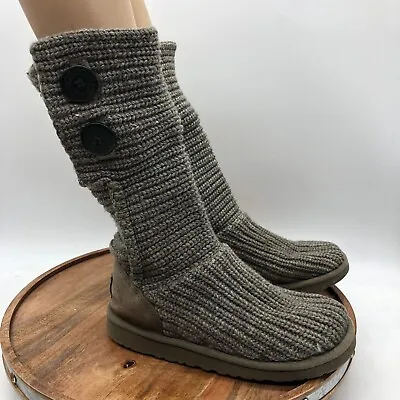 UGG 5649 Gray Cardy Knit Tall Two Button Boots  Big Girls Size 4 US 34 EUR • $27.99