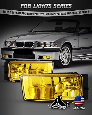 For 92-99 BMW 3 Series E36 M3 Driving Fog Lights Yellow Glass Lens Pair Lamps H1 • $38.99