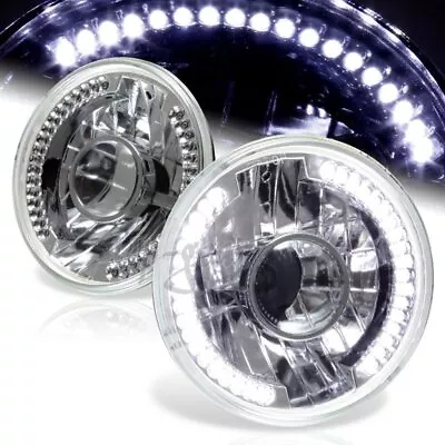 H6024 H6017 Round White 7  LED Sealed Beam Chrome Housing Projector Headlights • $29.50